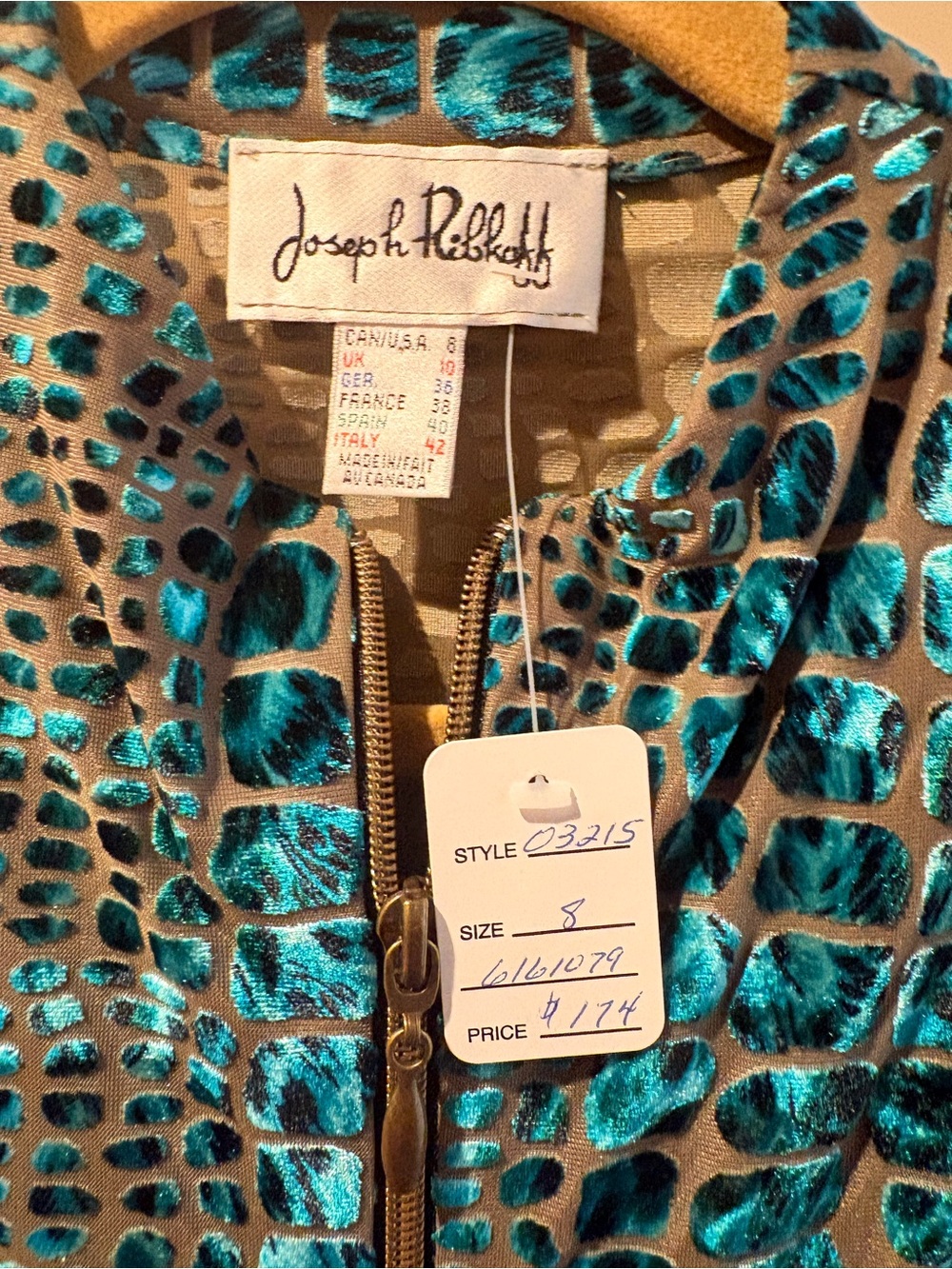 Joseph Ribkoff Teal Animal-Print Bomber Jacket